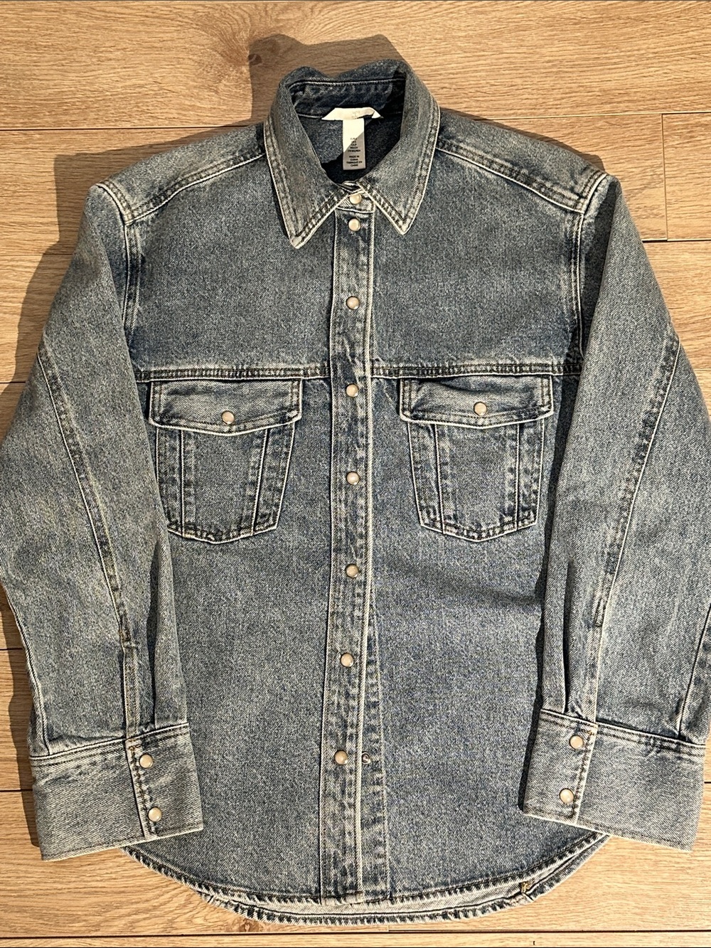 H&M Washed Denim Shirt Jacket - Grey